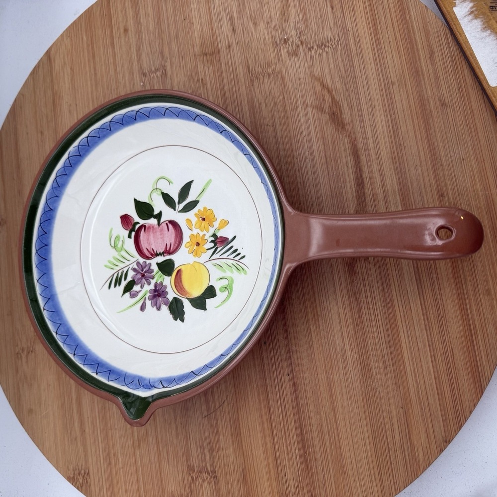 Stangl Pottery Durafired Fruit & Flowers Oven Proof Frying Pan Skillet 8" Vtg‎